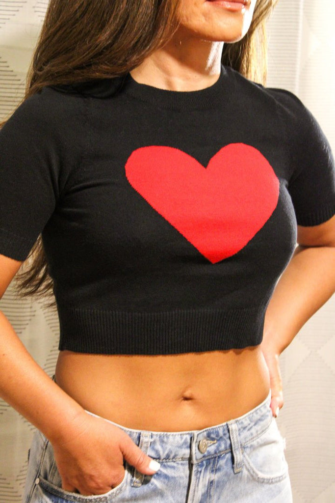 Heart Cropped Sweater - Stevie + Alice