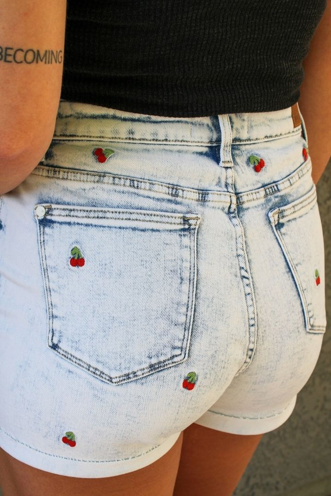 Cherry Embroidered Shorts - Stevie + Alice