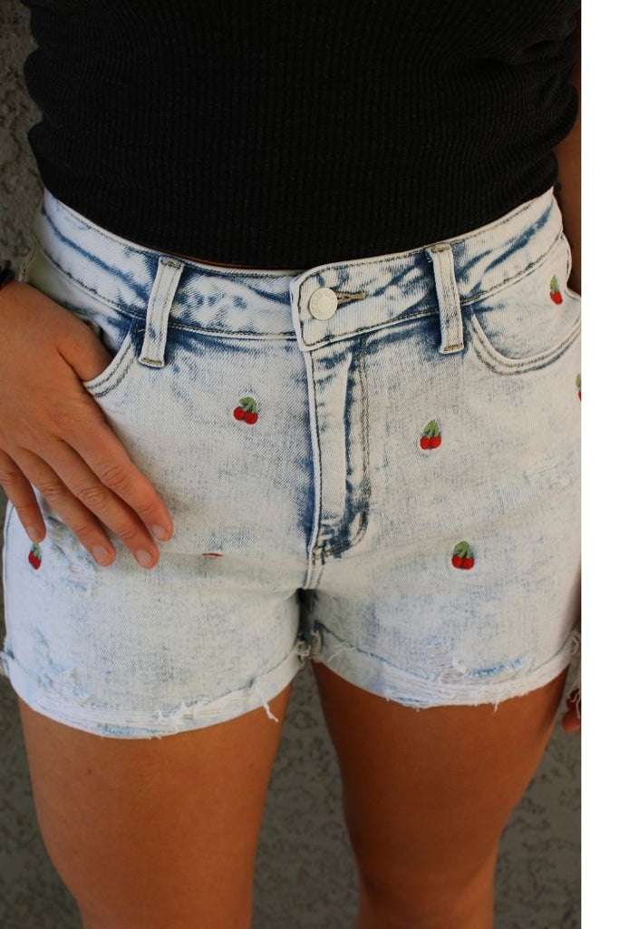 Cherry Embroidered Shorts - Stevie + Alice
