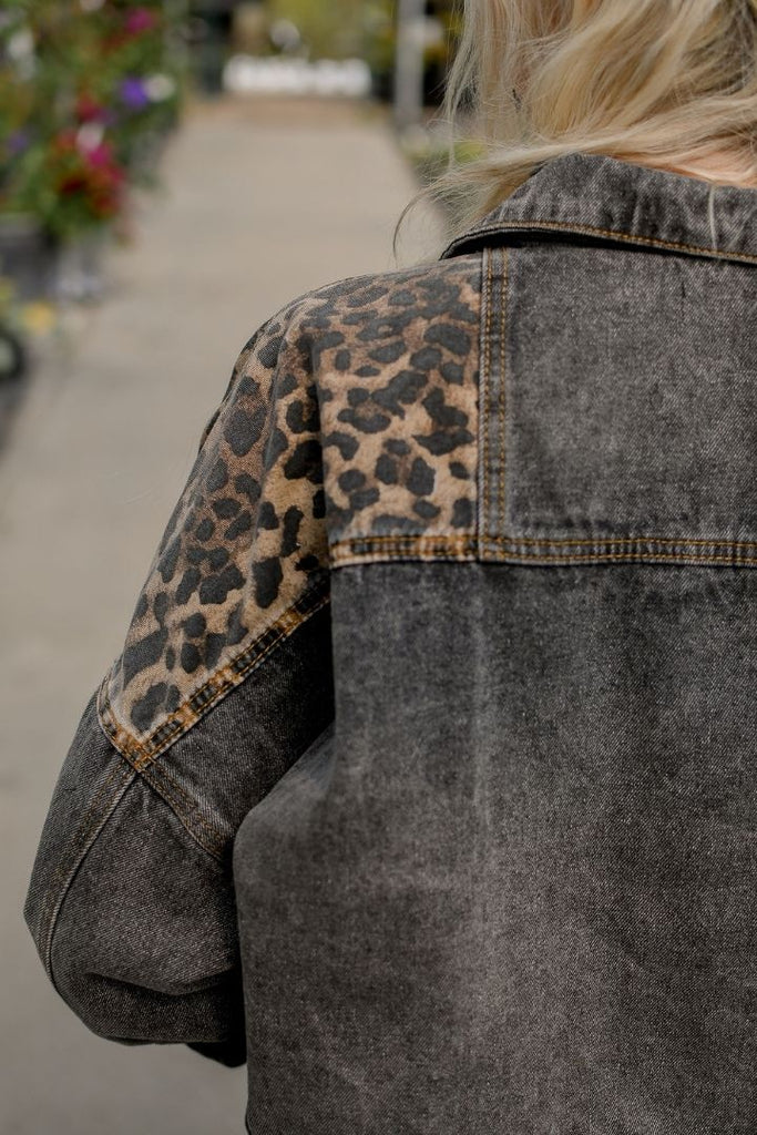 Hazel Leopard Denim Jacket in Vintage Black - Stevie + Alice