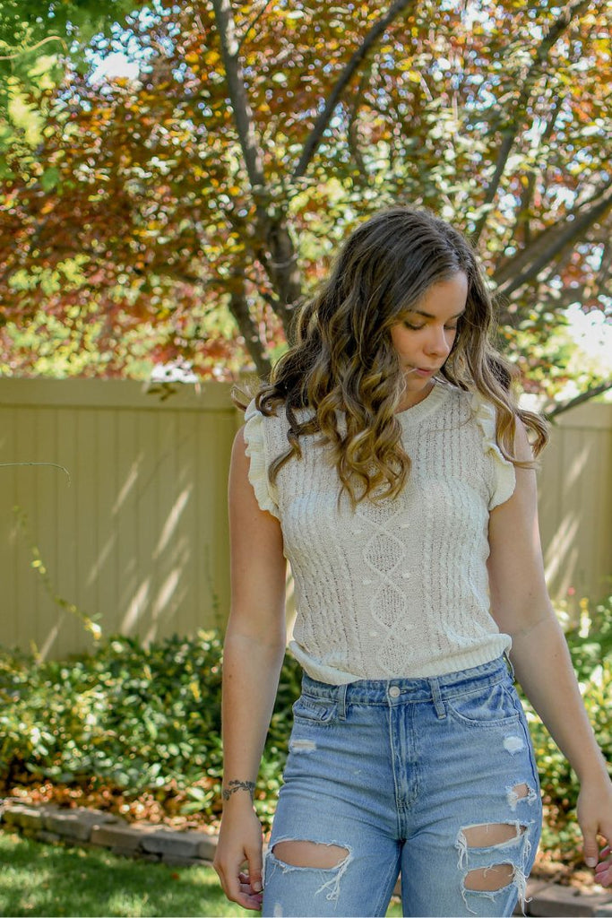 Sally Cable Knit Tank in Cream - Stevie + Alice